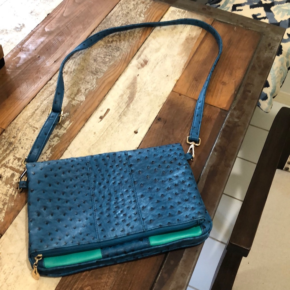 Cri De Coeur Blue/Teal Ostrich Faux Leather Bag